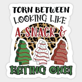 Torn Between Looking Like A Snack And Eating One Santa Christmas Cakes - Vintage Leopard Christmas Tree Cakes Sticker